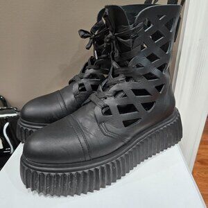 $995 AGL LAZER CUT COMBAT BOOTS ITALY 40 9-10 LEATHER